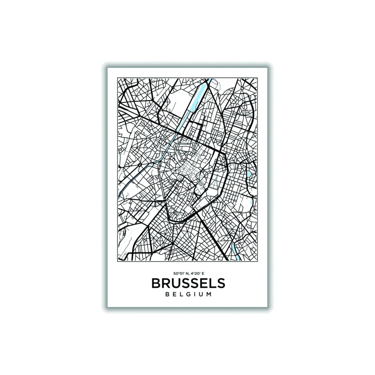 Black Map Of Brussels Belgium A4 210 X 297Mm Stanley Print House – image 1