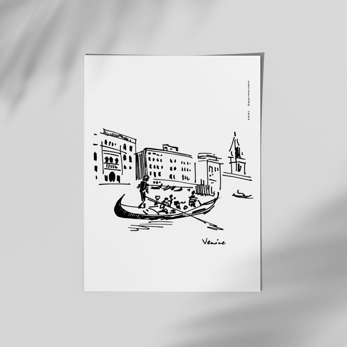 Black / White Iconic Venice, Italy Art Print With Gondola On The Grand Canal, Travel Print | Awol – image 2