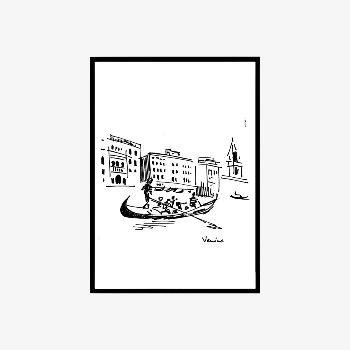 Black / White Iconic Venice, Italy Art Print With Gondola On The Grand Canal, Travel Print | Awol – image 1