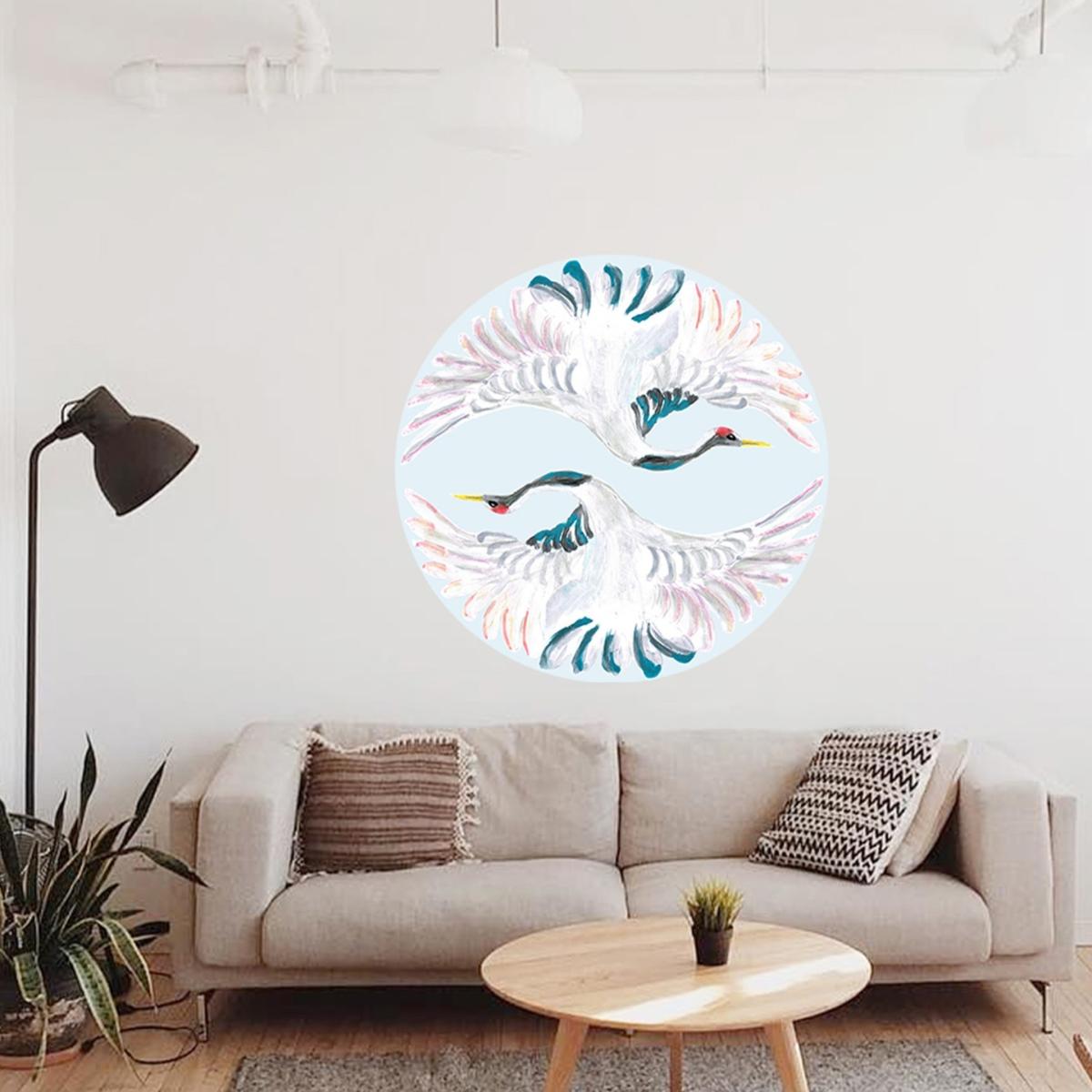 Circle Wall Sticker Blue Japanese Cranes Catchii – image 2