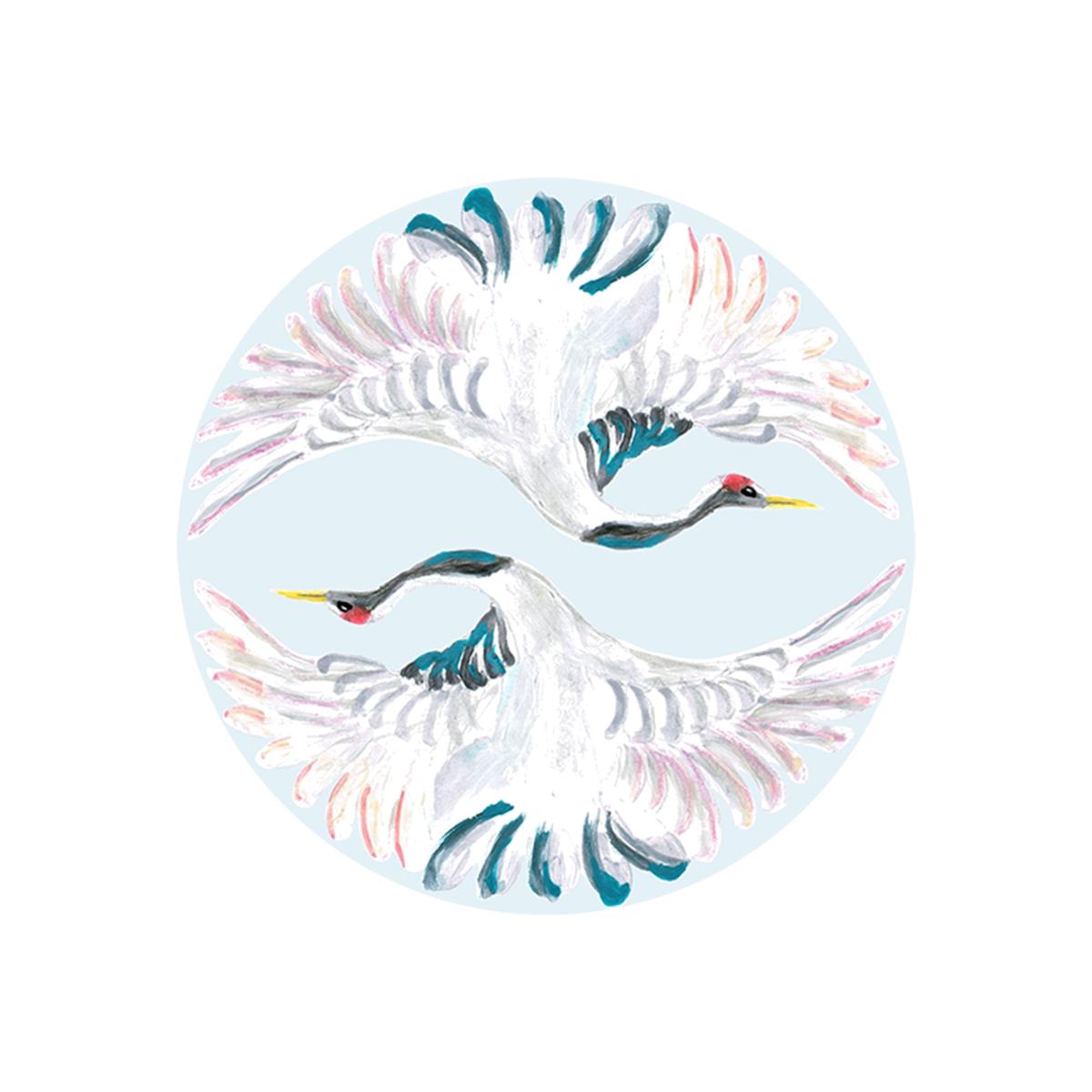 Circle Wall Sticker Blue Japanese Cranes Catchii – image 1