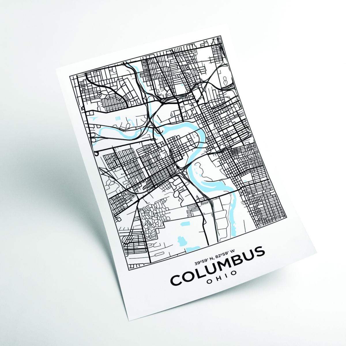 Black Map Of Colombus Ohio A4 210 X 297Mm Stanley Print House – image 2