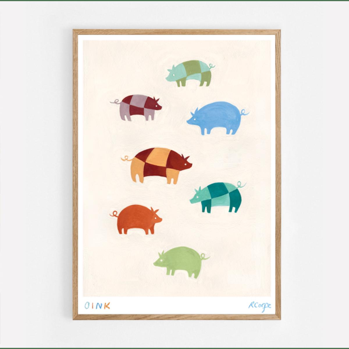 A3 - 'Oink' Colourful Pigs Print Rosanna Corfe – image 2
