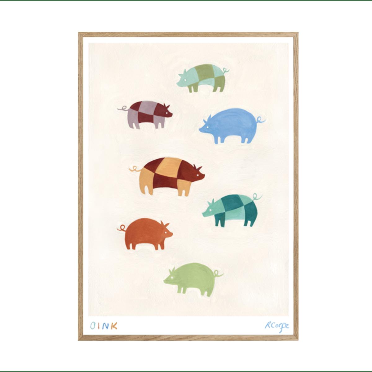 A3 - 'Oink' Colourful Pigs Print Rosanna Corfe – image 1