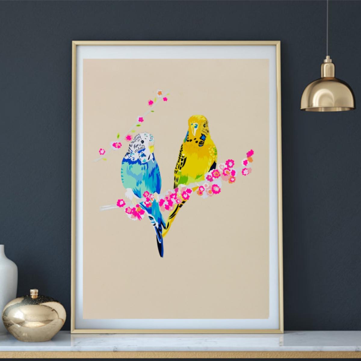Neutrals Loving Budgies Limited Edition Fine Art Giclee Print Size M Chloe Croft London Limited – image 2