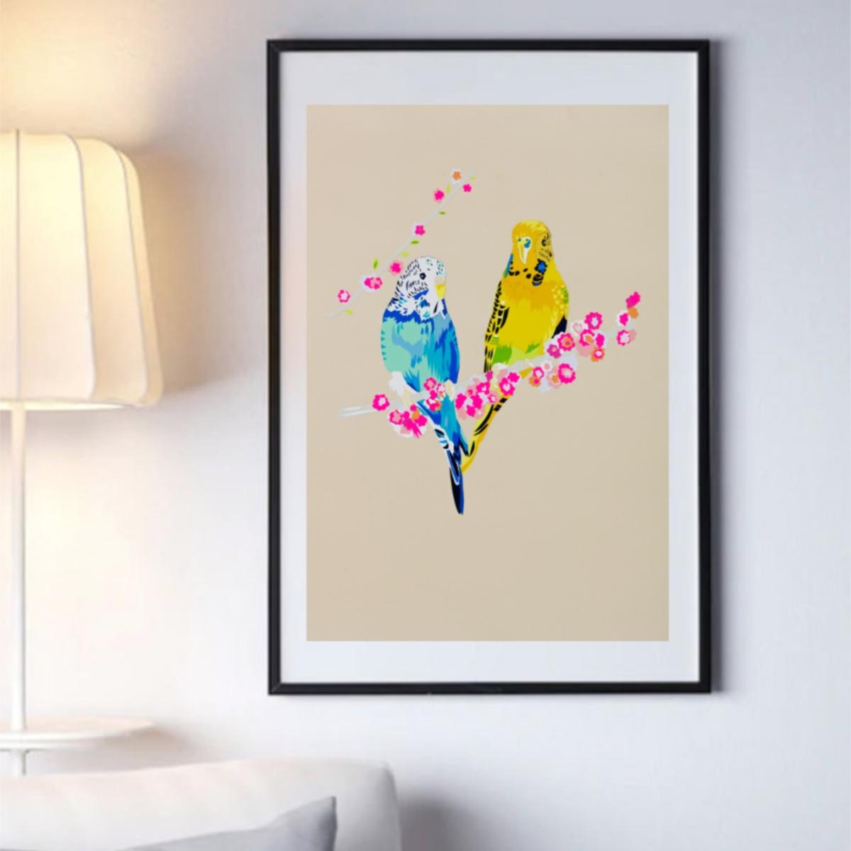 Neutrals Loving Budgies Limited Edition Fine Art Giclee Print Size M Chloe Croft London Limited – image 3