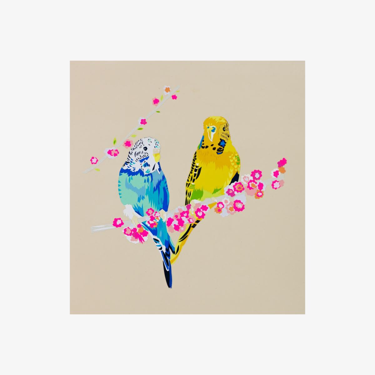 Neutrals Loving Budgies Limited Edition Fine Art Giclee Print Size M Chloe Croft London Limited – image 1