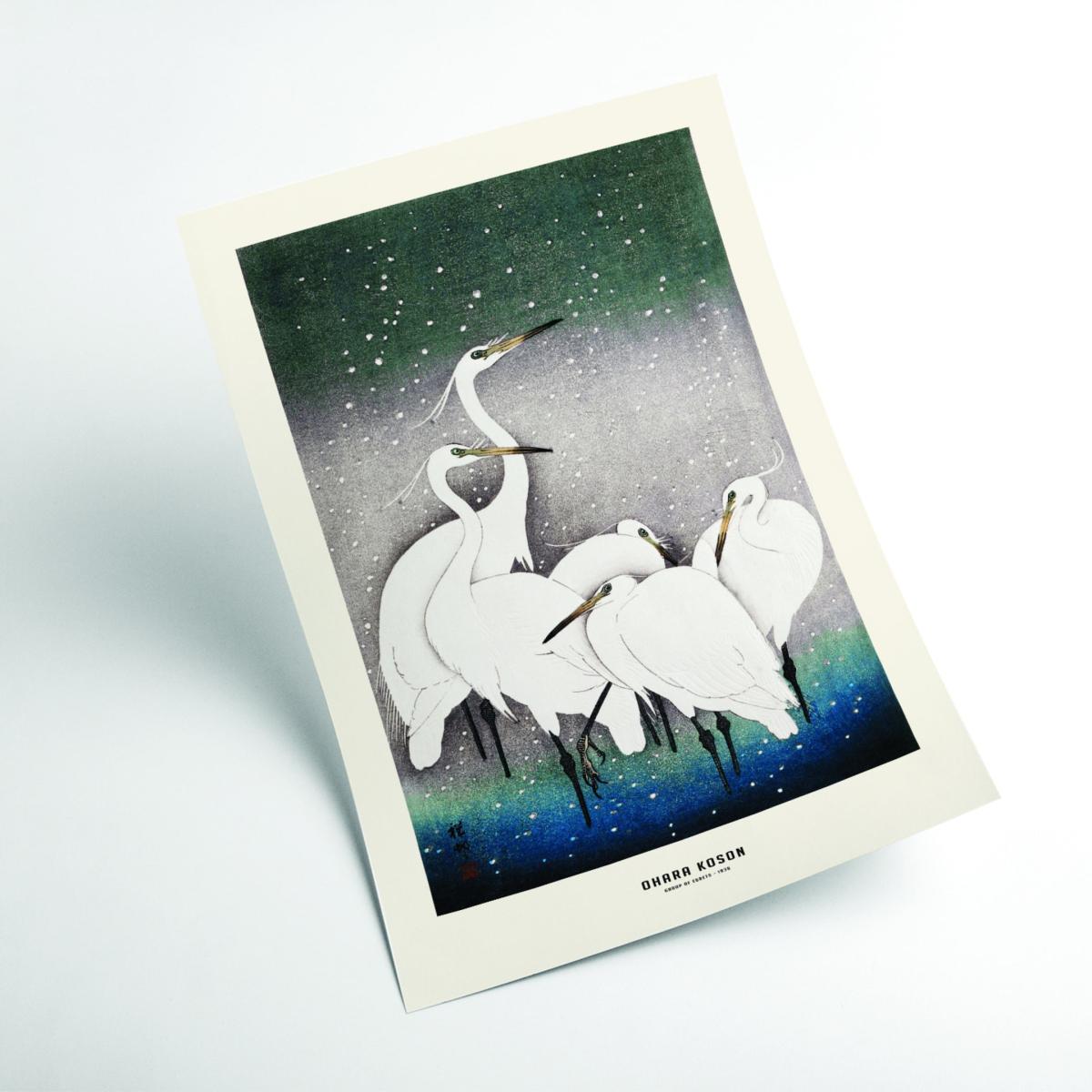 White Ohara Koson - Group Of Egrets Extra Large Stanley Print House – image 2