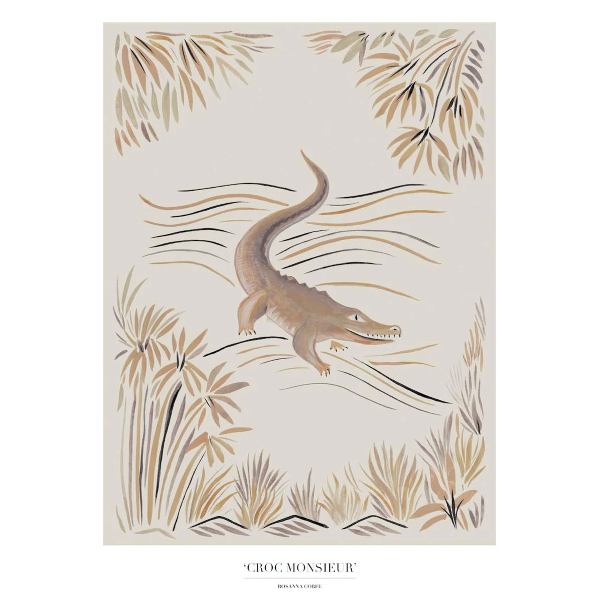 Neutrals / Yellow / Orange A3 - Croc Monsieur' Beige Crocodile Art Print One Size Rosanna Corfe – image 3