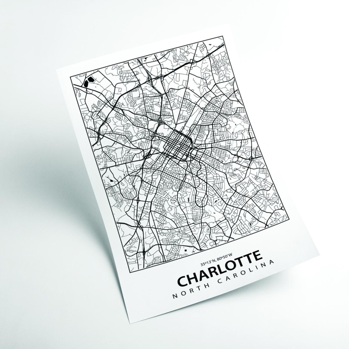 Black Map Of Charlotte North Carolina A1 594 X 841Mm Stanley Print House – image 2
