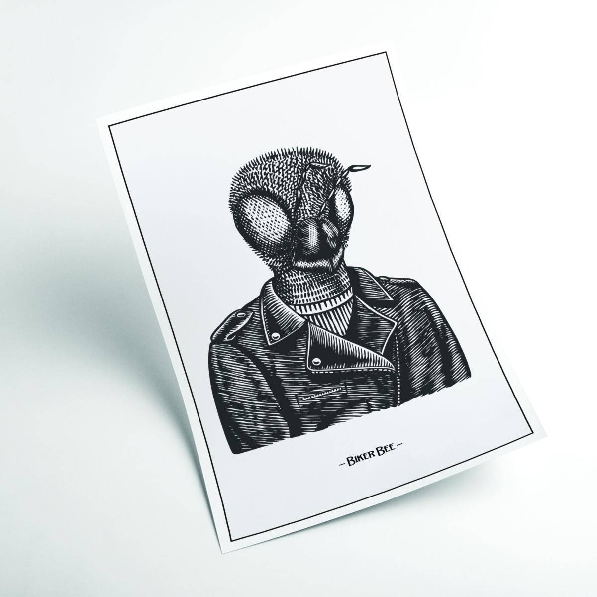Grey The Biker Bee A3 297 X 420Mm Stanley Print House – image 2