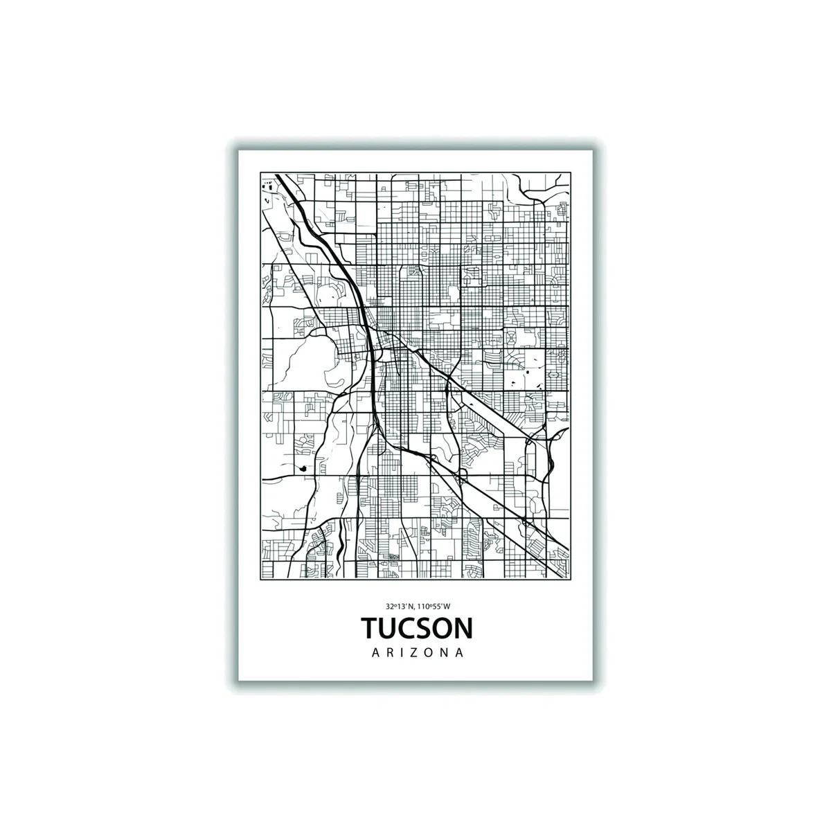 Black Map Of Tuscon Arizona A2 420 X 594Mm Stanley Print House – image 1