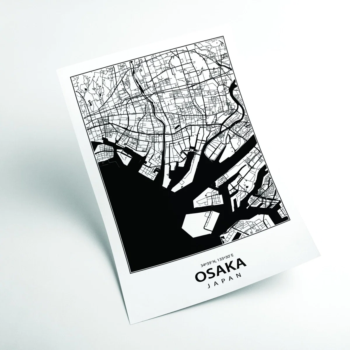 Black Map Of Osaka Japan A1 594 X 841Mm Stanley Print House – image 2