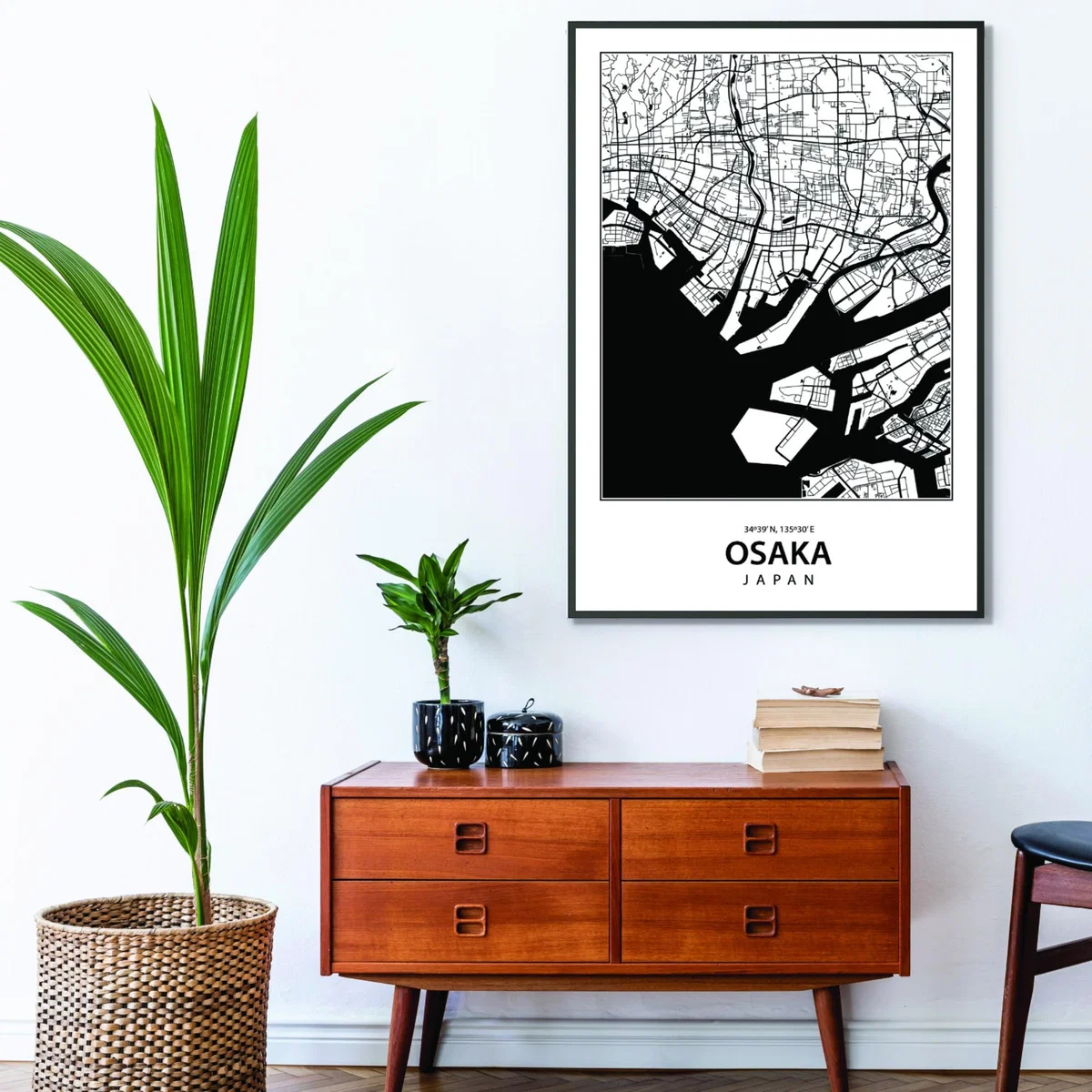 Black Map Of Osaka Japan A1 594 X 841Mm Stanley Print House – image 3