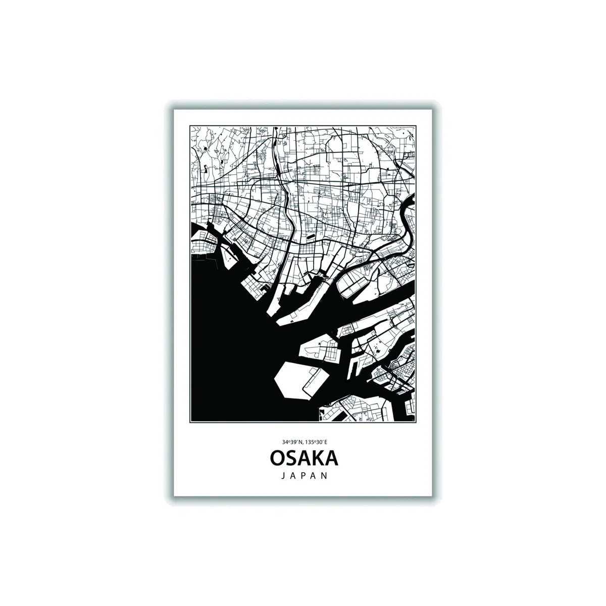 Black Map Of Osaka Japan A1 594 X 841Mm Stanley Print House – image 1