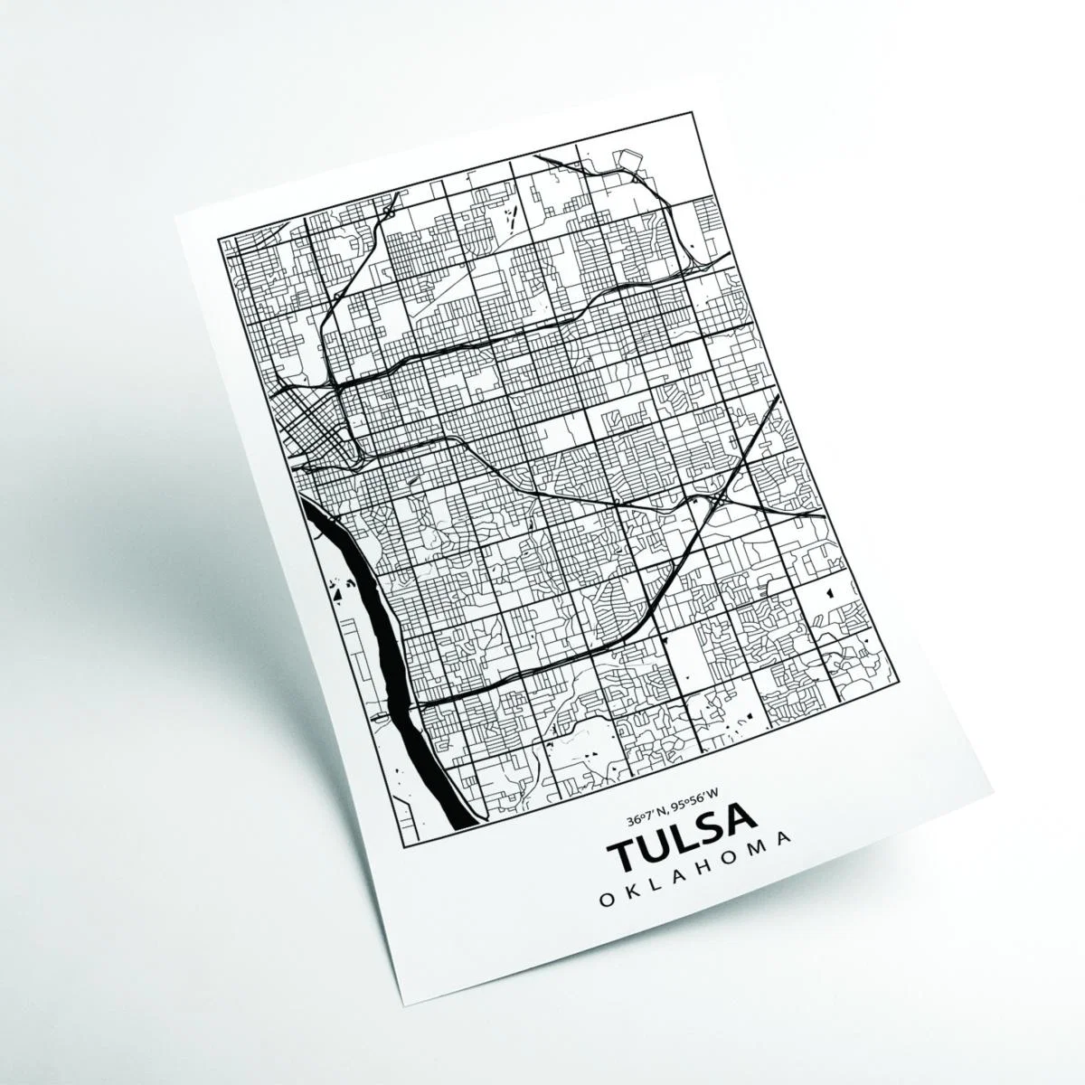 Black Map Of Tulsa A1 594 X 841Mm Stanley Print House – image 2