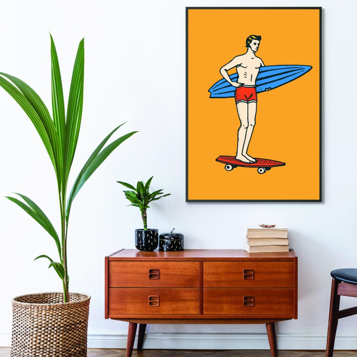 Yellow / Orange Gone Surfin' A2 420 X 594Mm Stanley Print House – image 3