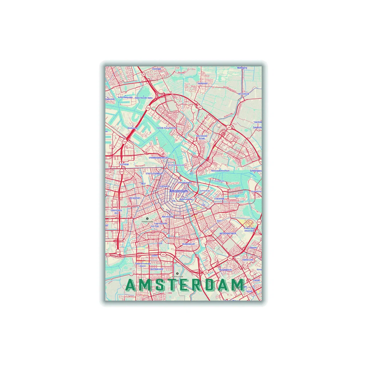 Red Retro Map - Amsterdam A4 210 X 297Mm Stanley Print House – image 1