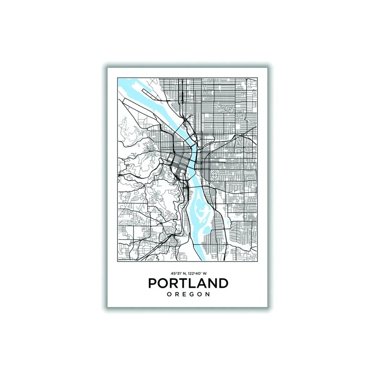 Blue Map Of Portland Oregon A3 297 X 420Mm Stanley Print House – image 1