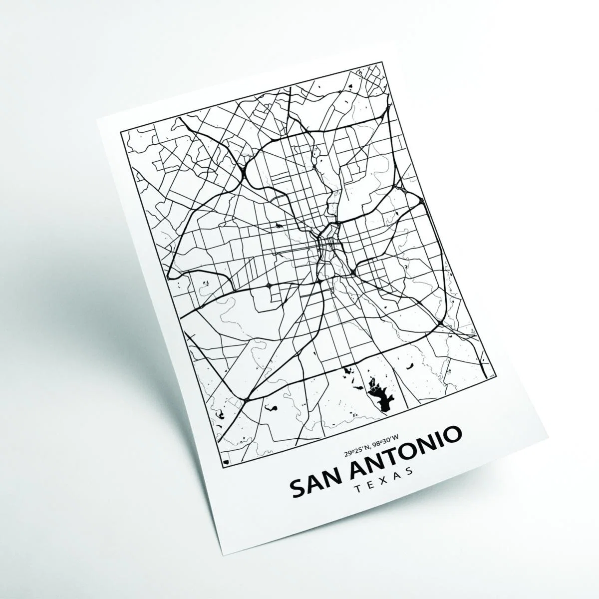 Black Map Of San Antonio Texas A3 297 X 420Mm Stanley Print House – image 2