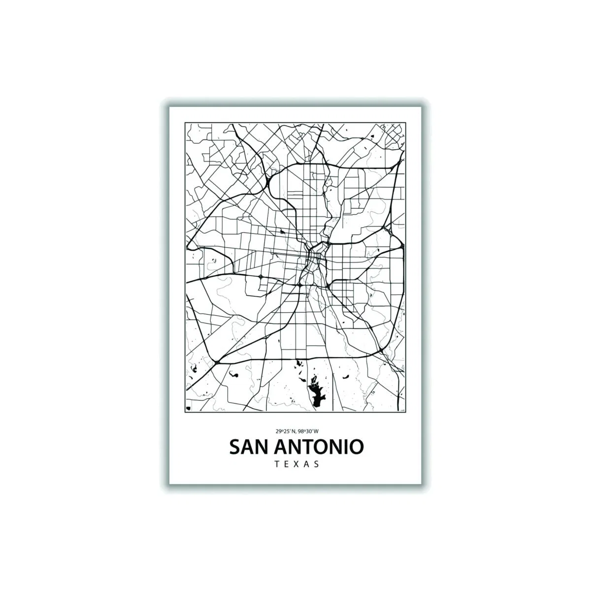 Black Map Of San Antonio Texas A3 297 X 420Mm Stanley Print House – image 1
