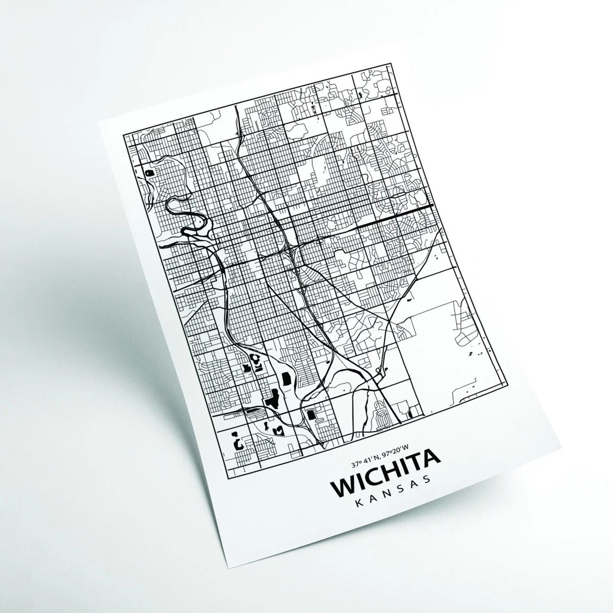 Black Map Of Wichita Kansas Small Stanley Print House – image 2