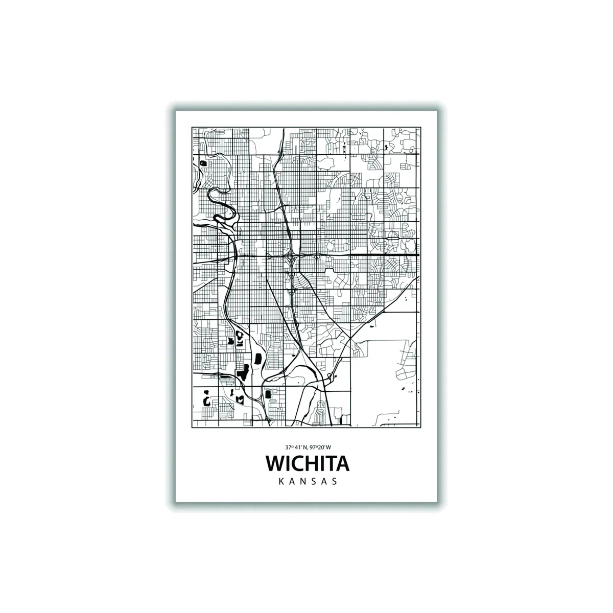 Black Map Of Wichita Kansas Small Stanley Print House – image 1