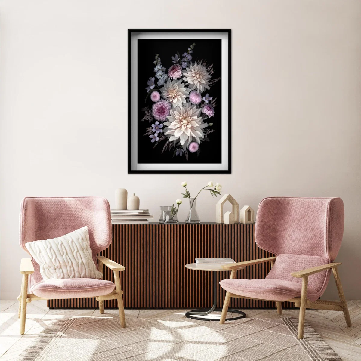 Black / Pink / Purple Dahlia Print A3 297 X 420Mm Francesca Wild – image 2