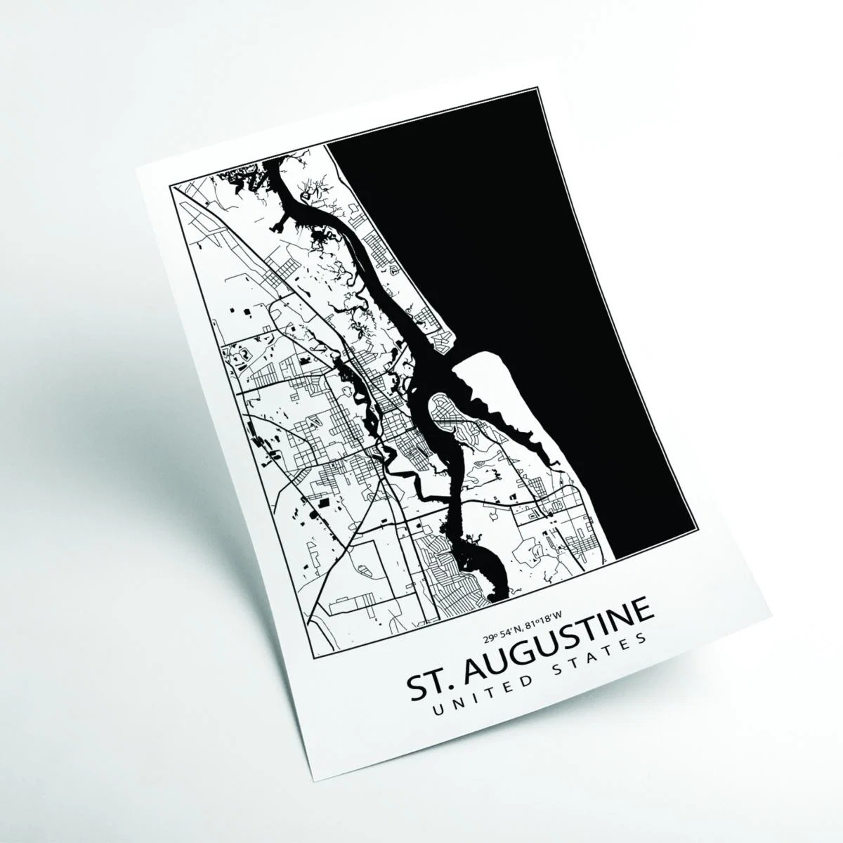 Black Map Of St. Augustine United States A4 210 X 297Mm Stanley Print House – image 2