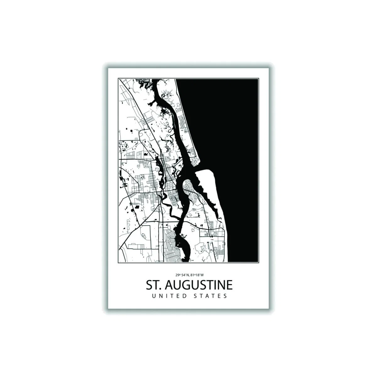 Black Map Of St. Augustine United States A4 210 X 297Mm Stanley Print House – image 1