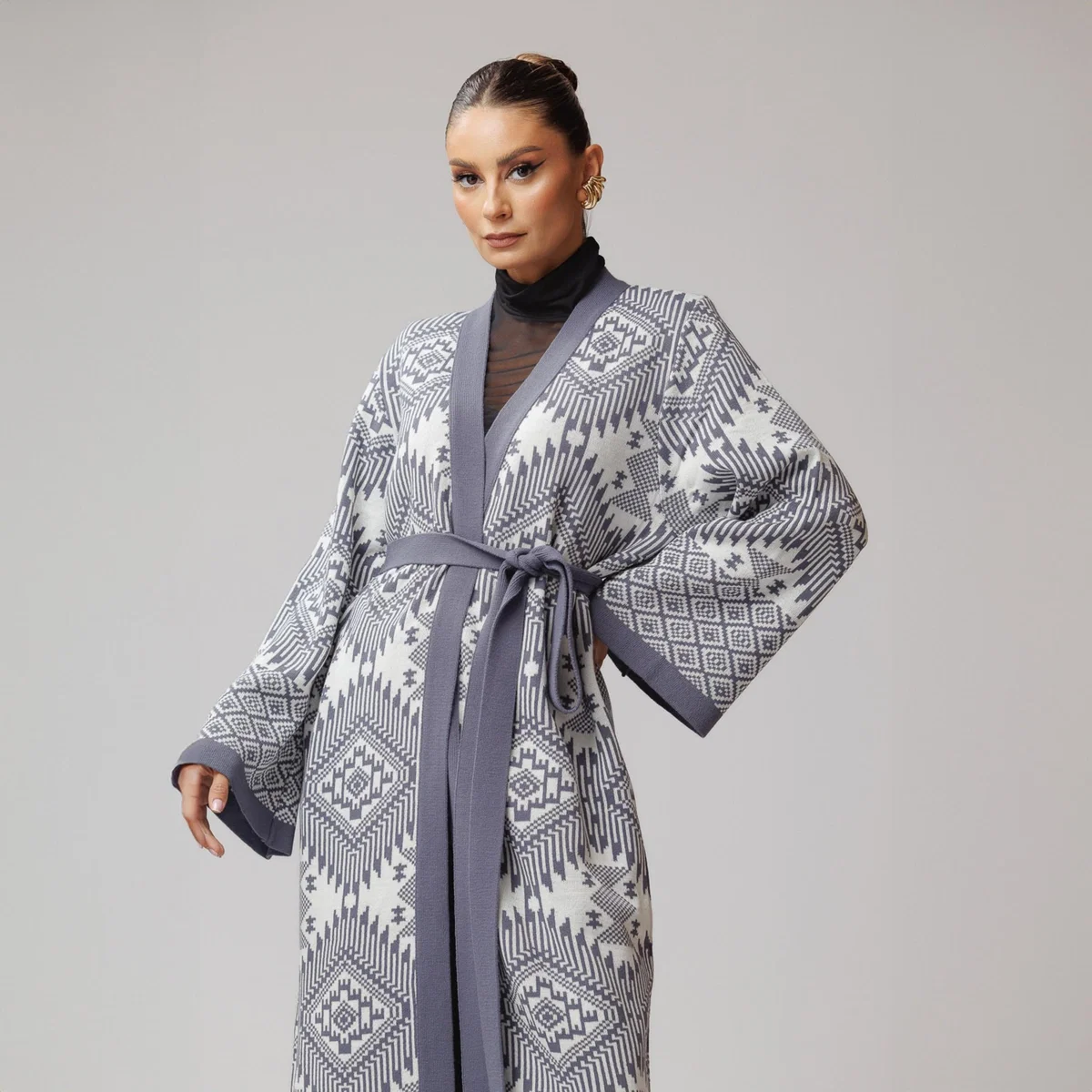 Women's White / Grey Graphic Print Knit Cardigan - White & Gray | Xs/S | Concept a Trois – image 2