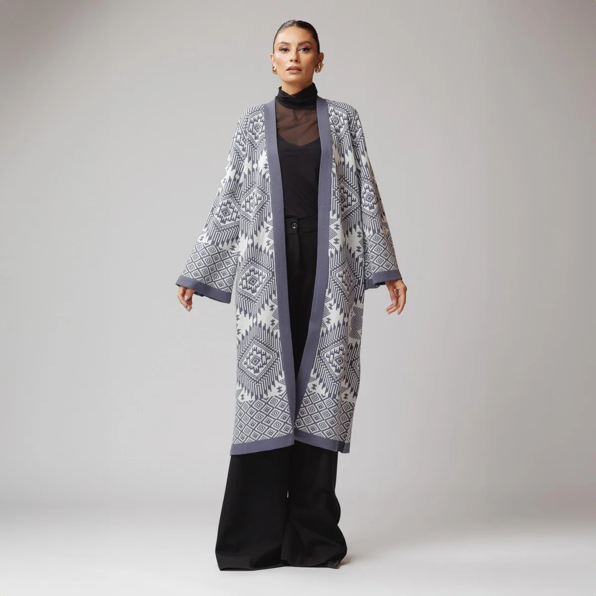 Women's White / Grey Graphic Print Knit Cardigan - White & Gray | Xs/S | Concept a Trois – image 3