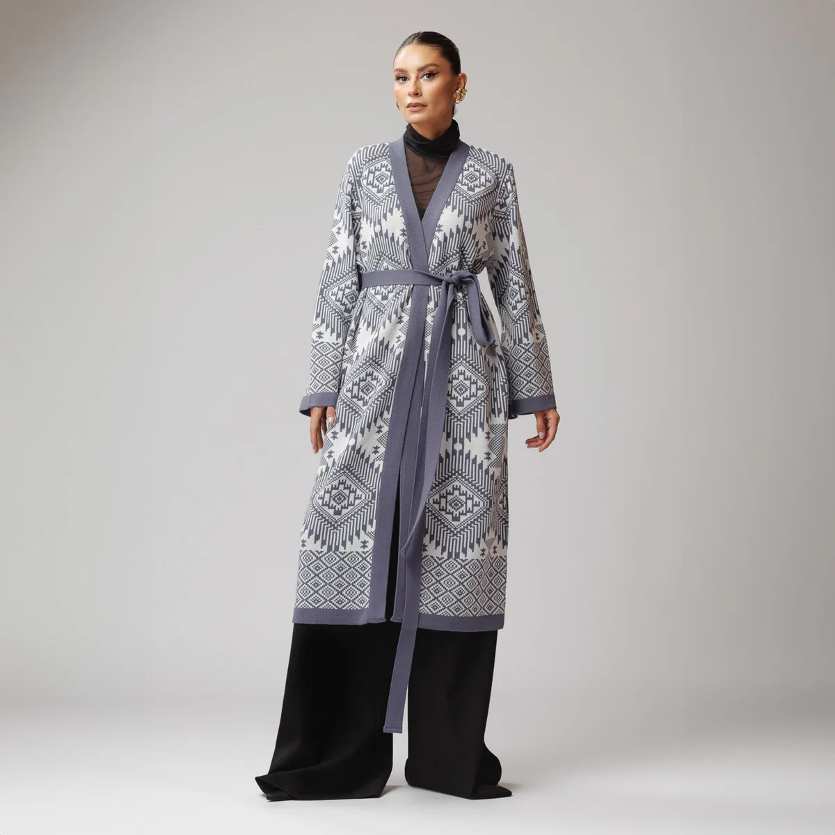Women's White / Grey Graphic Print Knit Cardigan - White & Gray | Xs/S | Concept a Trois – image 5