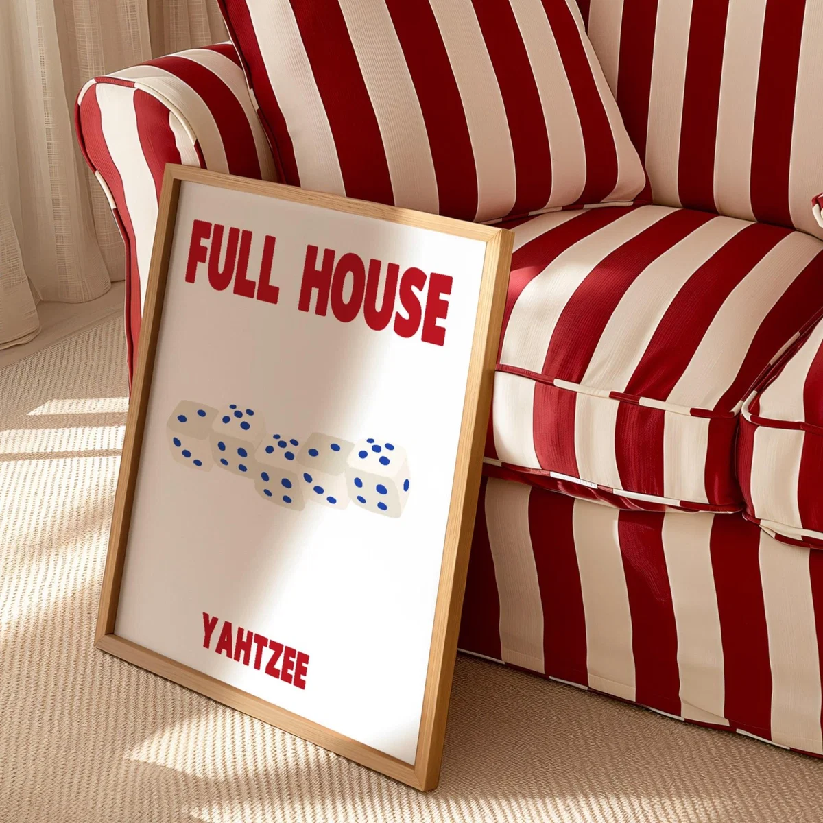 Blue / Red Full House Yahtzee Dice Retro Game Giclée Art Print A2 | A2 | 420 X 594Mm | Fanclub – image 2