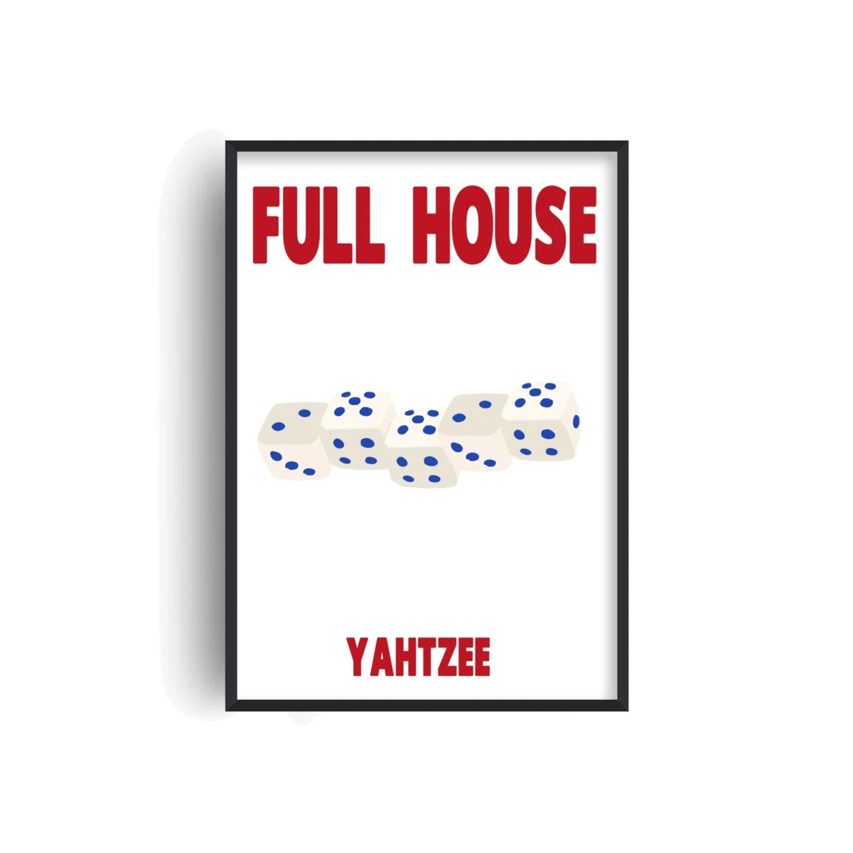 Blue / Red Full House Yahtzee Dice Retro Game Giclée Art Print A2 | A2 | 420 X 594Mm | Fanclub – image 1