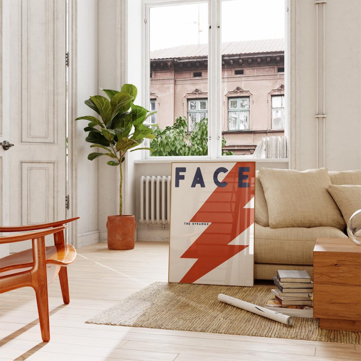 Red / Blue / Neutrals Face The Strange David Bowie Inspired Retro Giclée Art Print A2 420 X 594Mm Fanclub – image 3