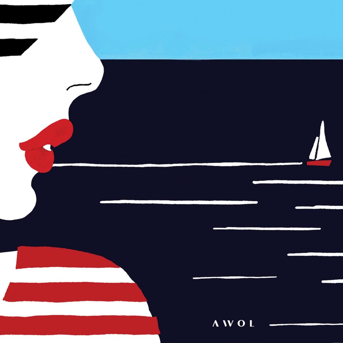 White / Black / Blue Portrait Of The South Of France Art Print: Woman In Stripes On The French Riviera Awol – image 4