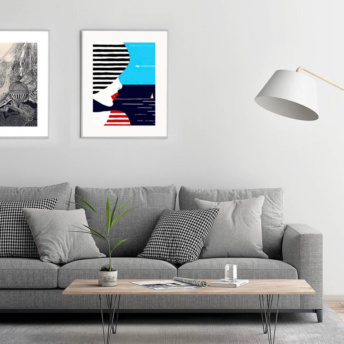 White / Black / Blue Portrait Of The South Of France Art Print: Woman In Stripes On The French Riviera Awol – image 7