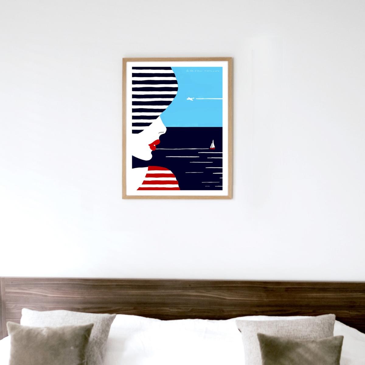 White / Black / Blue Portrait Of The South Of France Art Print: Woman In Stripes On The French Riviera Awol – image 8