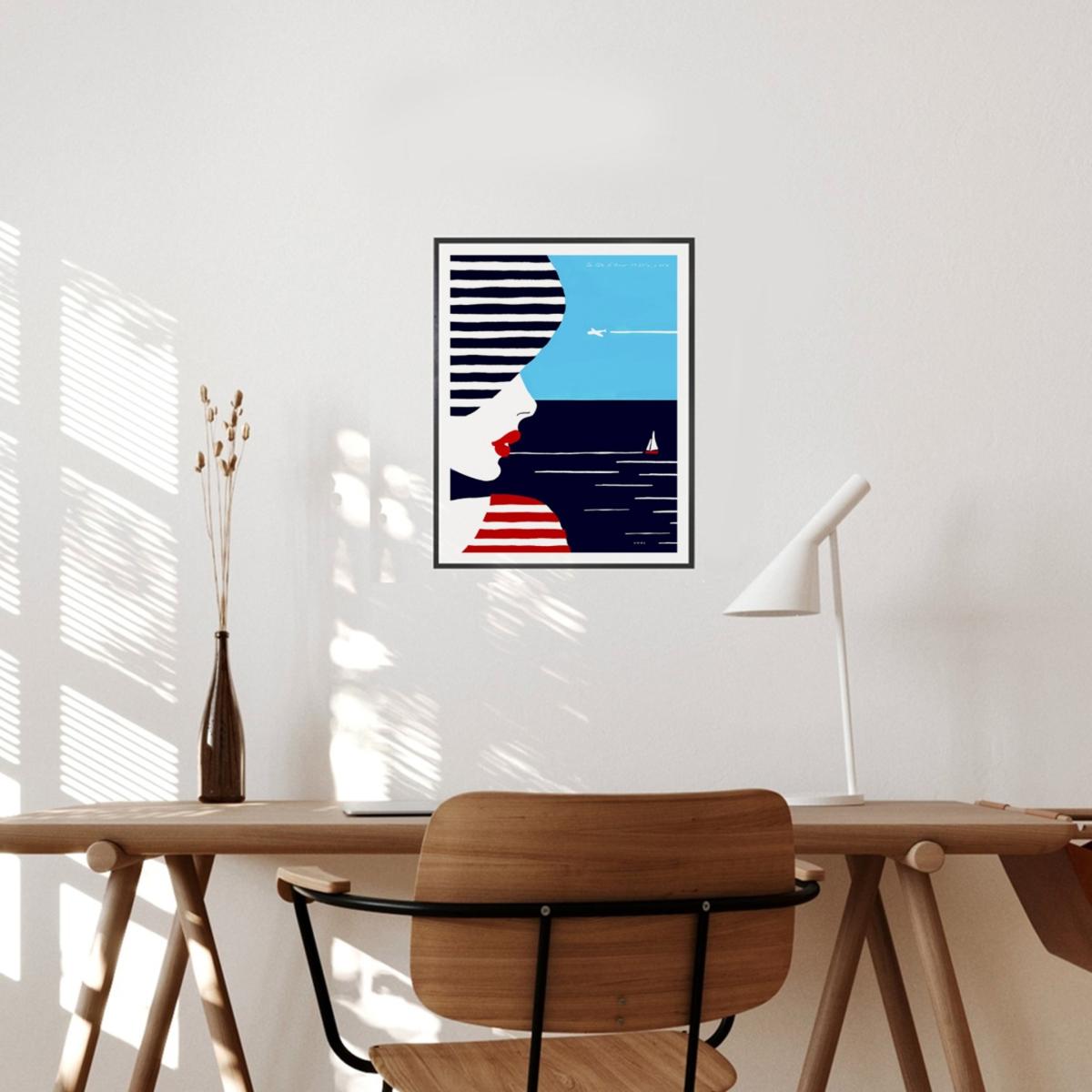 White / Black / Blue Portrait Of The South Of France Art Print: Woman In Stripes On The French Riviera Awol – image 9
