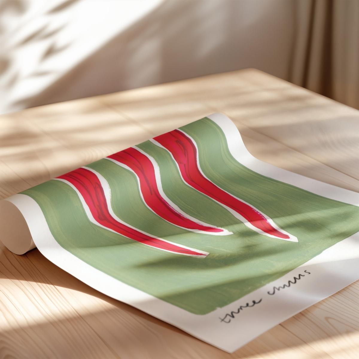 Green / Red Three Chillis Hand Painted Art Print - A3 | Natalie Cass Art – image 4