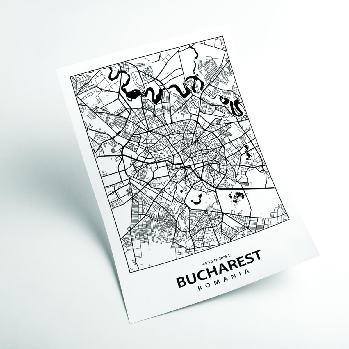 Black Map Of Bucharest Romania A4 210 X 297Mm Stanley Print House – image 2