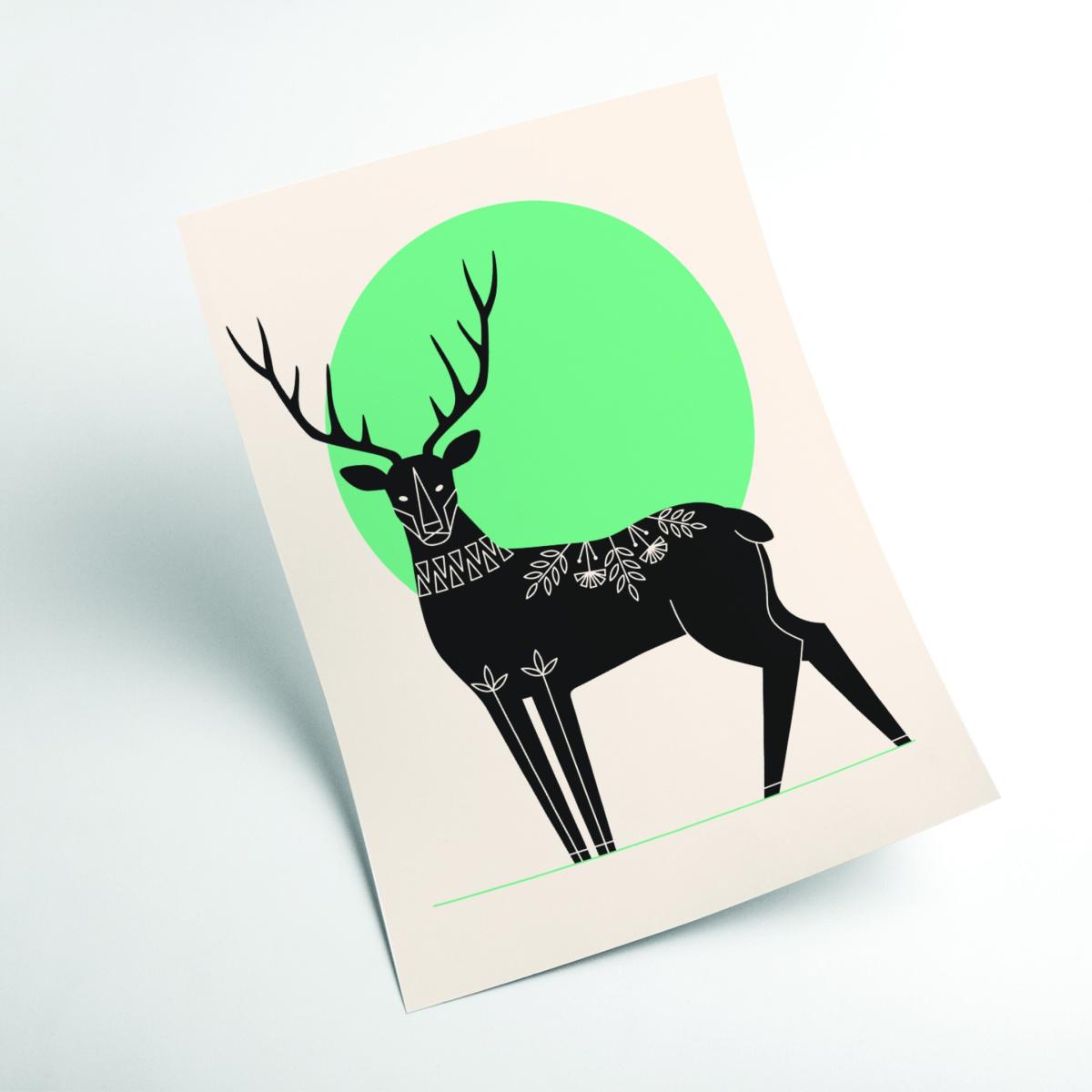 Green Moonlight Deer A2 420 X 594Mm Stanley Print House – image 2