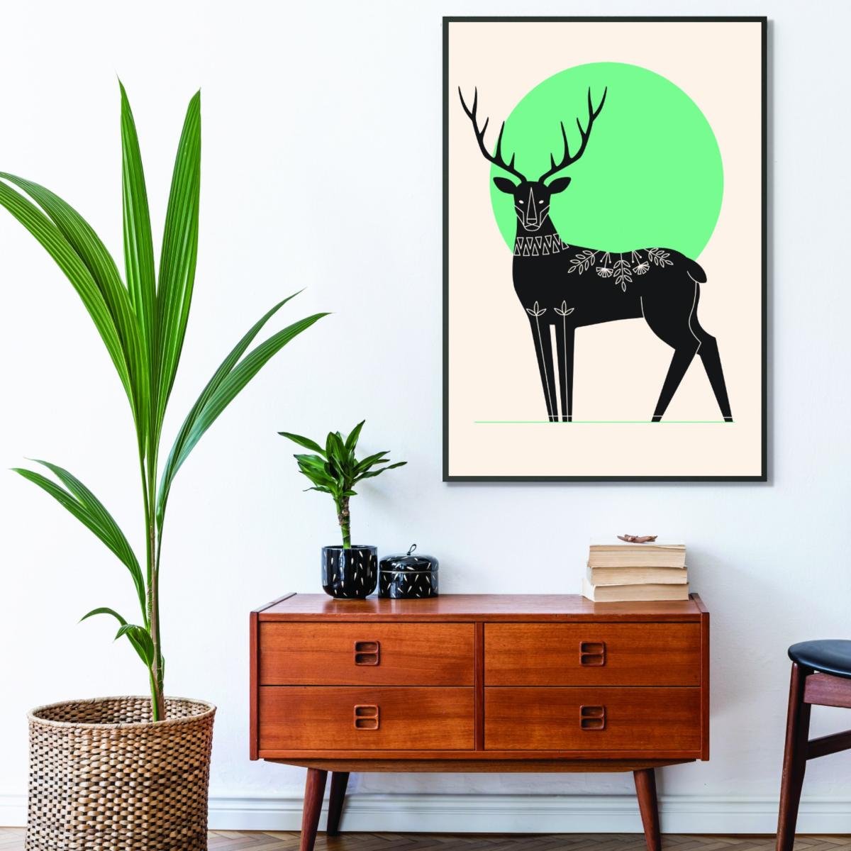 Green Moonlight Deer A2 420 X 594Mm Stanley Print House – image 3