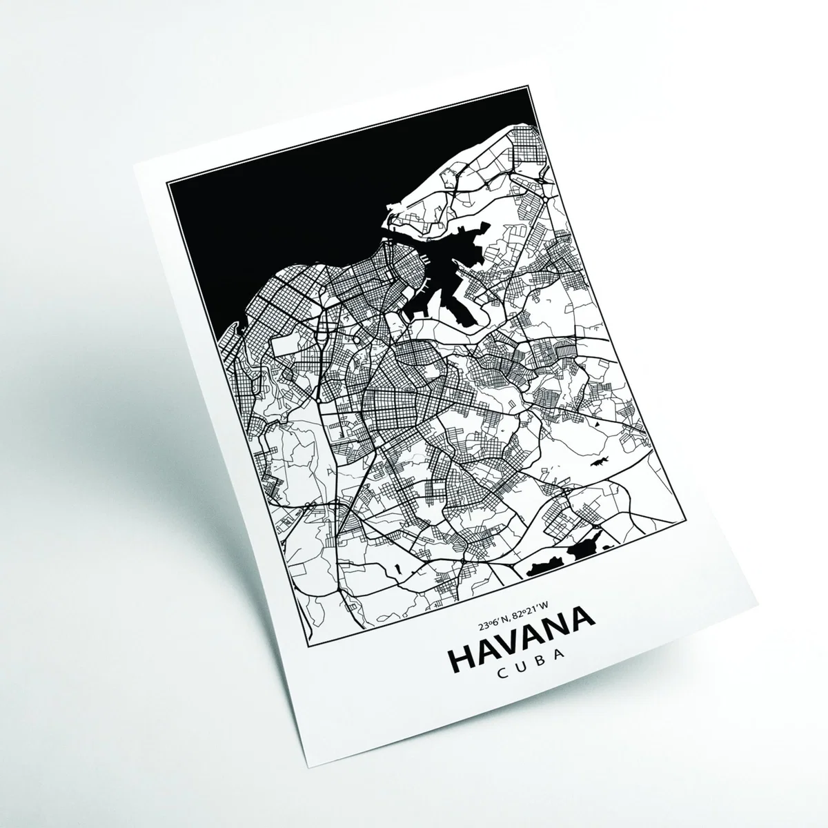 Black Map Of Havana Cuba A1 594 X 841Mm Stanley Print House – image 2