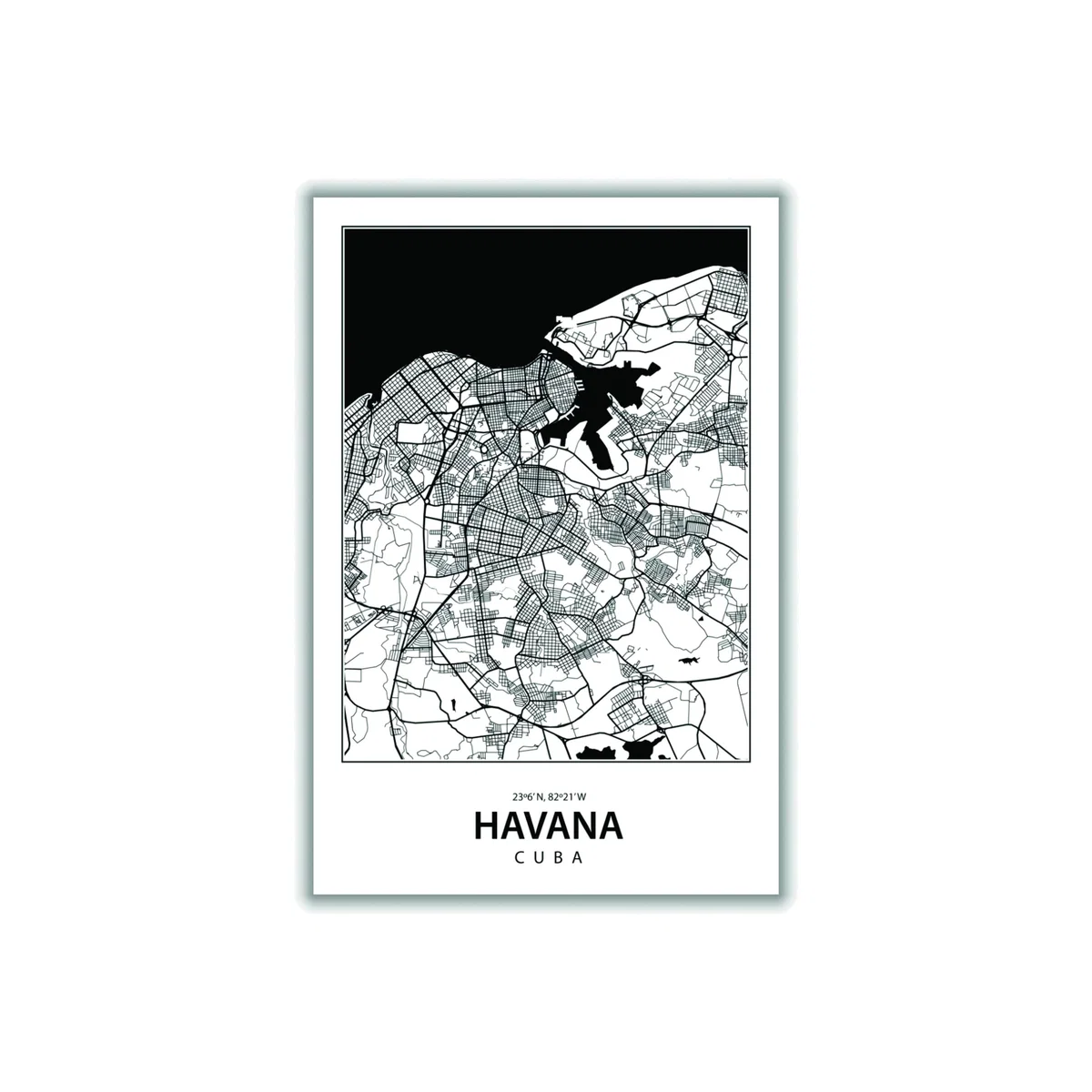 Black Map Of Havana Cuba A1 594 X 841Mm Stanley Print House – image 1