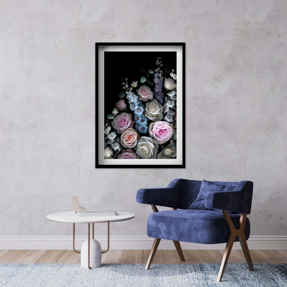 Black / Pink / Purple Delphinium Rose Print A3 297 X 420Mm Francesca Wild – image 2