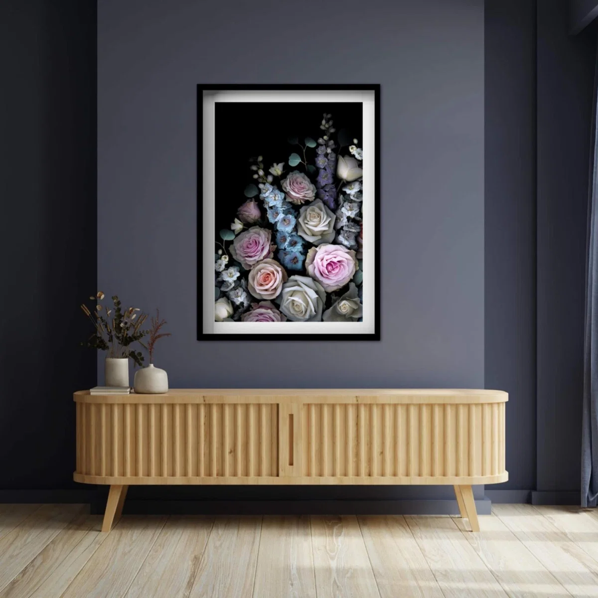 Black / Pink / Purple Delphinium Rose Print A3 297 X 420Mm Francesca Wild – image 4