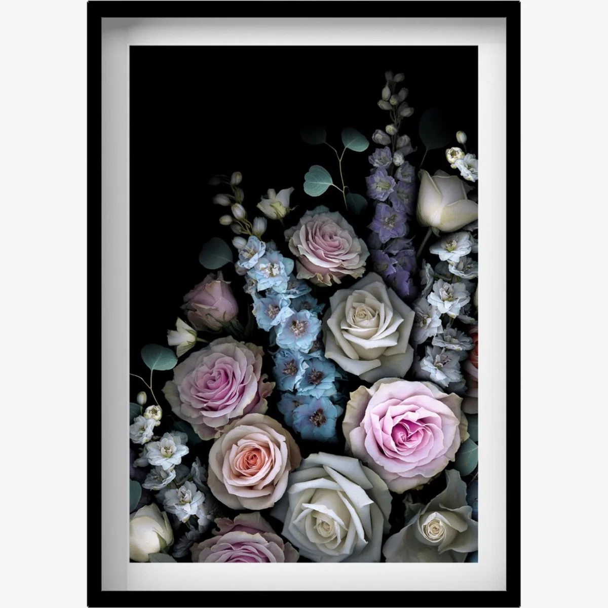 Black / Pink / Purple Delphinium Rose Print A3 297 X 420Mm Francesca Wild – image 1