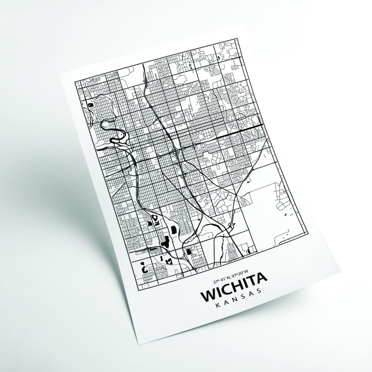 Black Map Of Wichita Kansas A3 297 X 420Mm Stanley Print House – image 2